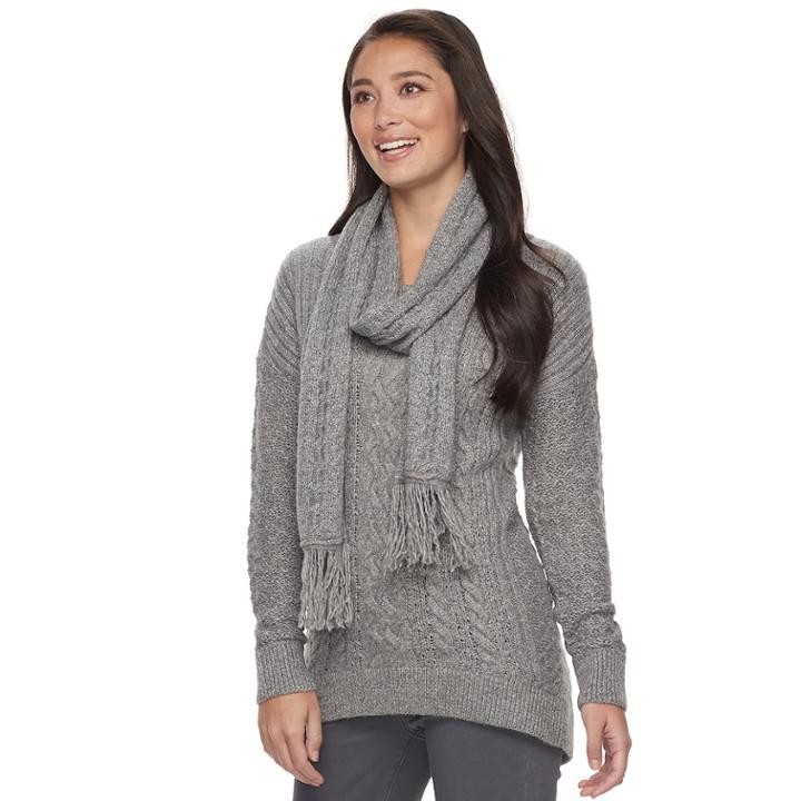 Women's Sonoma Goods For Life&trade; Cable Knit Crewneck Sweater & Scarf, Size: Xs, Grey