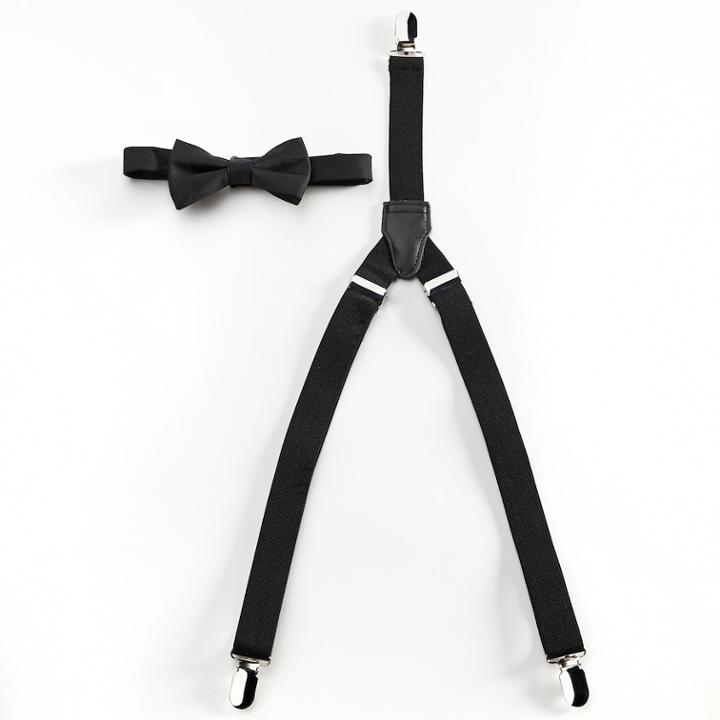 Chaps Solid Bow Tie And Suspender Set - Boys 8-20, Black