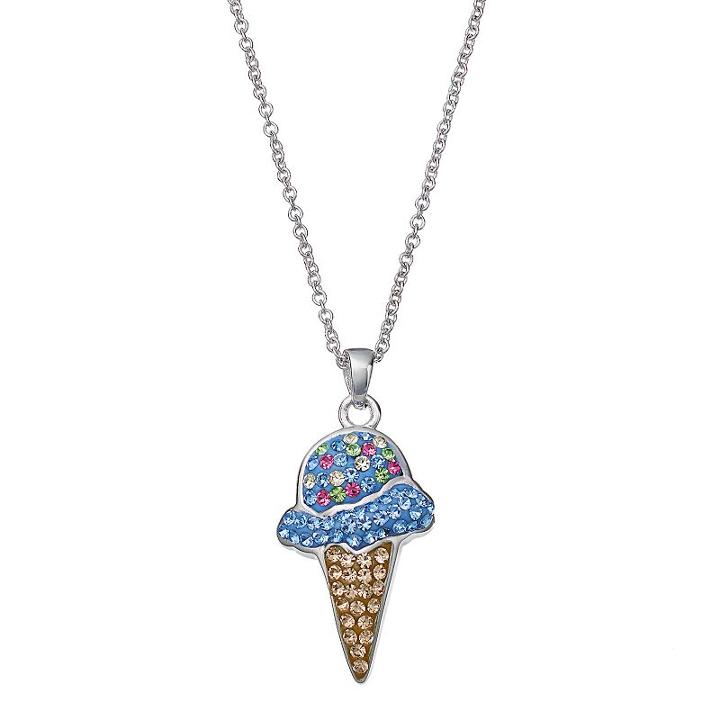 Silver Tone Crystal Ice Cream Cone Pendant Necklace, Women's, Multicolor