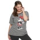 Disney's Mickey Mouse 90th Anniversary Juniors' Plus Size Minnie Mouse Striped Ringer Tee, Teens, Size: 2xl, Grey (charcoal)