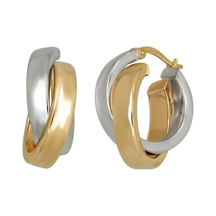 Everlasting Gold 14k Gold Two Tone Crisscross Hoop Earrings, Women's, Multicolor