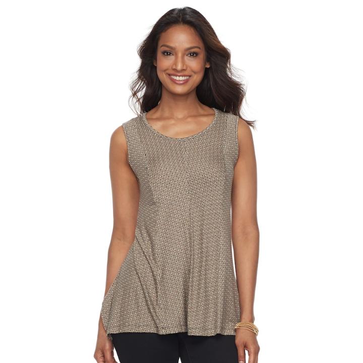 Women's Dana Buchman Printed Sharkbite Tank, Size: Small, Dark Beige