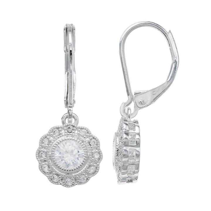 Napier Cubic Zirconia Scalloped Milgrain Nickel Free Drop Earrings, Women's, Silver