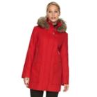 Women's Towne By London Fog Faux-fur Hooded Wool Blend Coat, Size: Medium, Light Red
