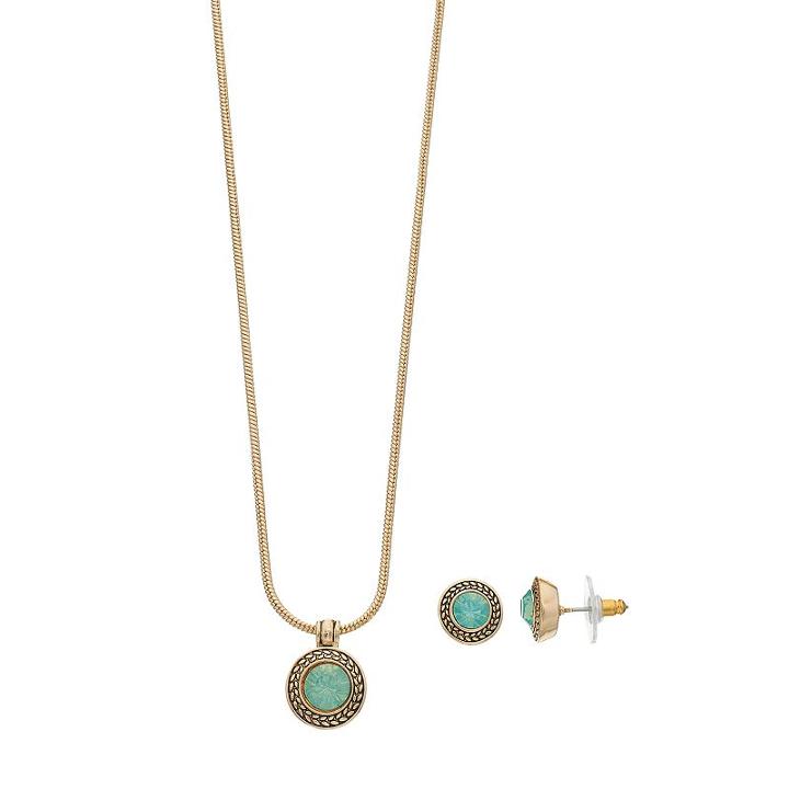 Napier Round Pendant Necklace & Stud Earring Set, Women's, Green