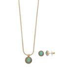 Napier Round Pendant Necklace & Stud Earring Set, Women's, Green