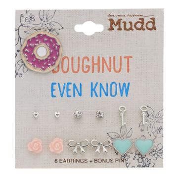 Mudd&reg; Bow, Heart & Rosette Nickel Free Stud Earring Set With Donut Pin, Women's, Multicolor
