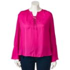 Plus Size Jennifer Lopez Lace-up Blouse, Women's, Size: 1xl, Brt Pink