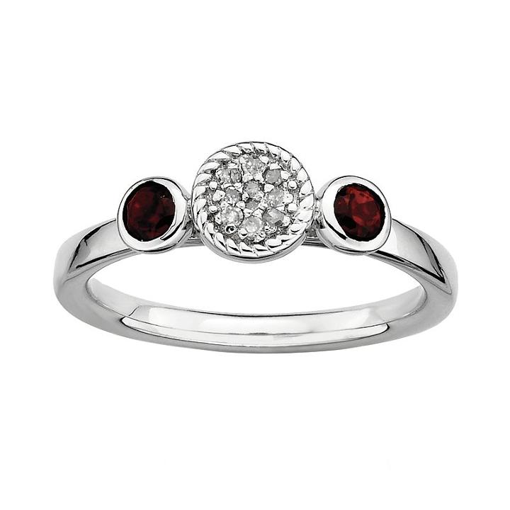 Stacks And Stones Sterling Sterling Silver Garnet And Diamond Accent Stack Ring, Women's, Size: 9, Red