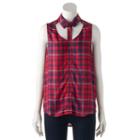 Women's Rock & Republic&reg; Plaid Cutout Tank, Size: Large, Med Red