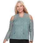 Juniors' Plus Size Mudd&reg; Illusion Lace Cold-shoulder Top, Teens, Size: 2xl, Blue