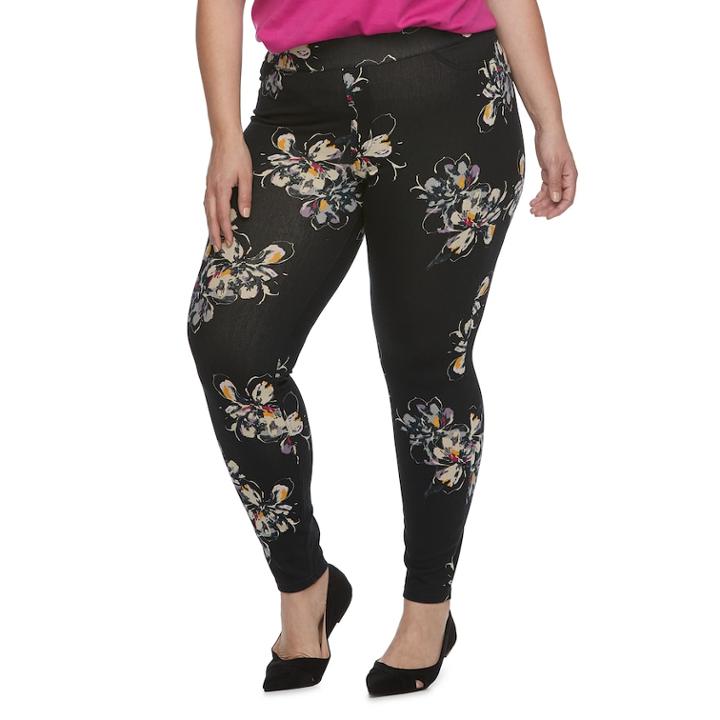 Plus Size Utopia By Hue Fused Floral Print Jean Leggings, Women's, Size: 2xl, Black