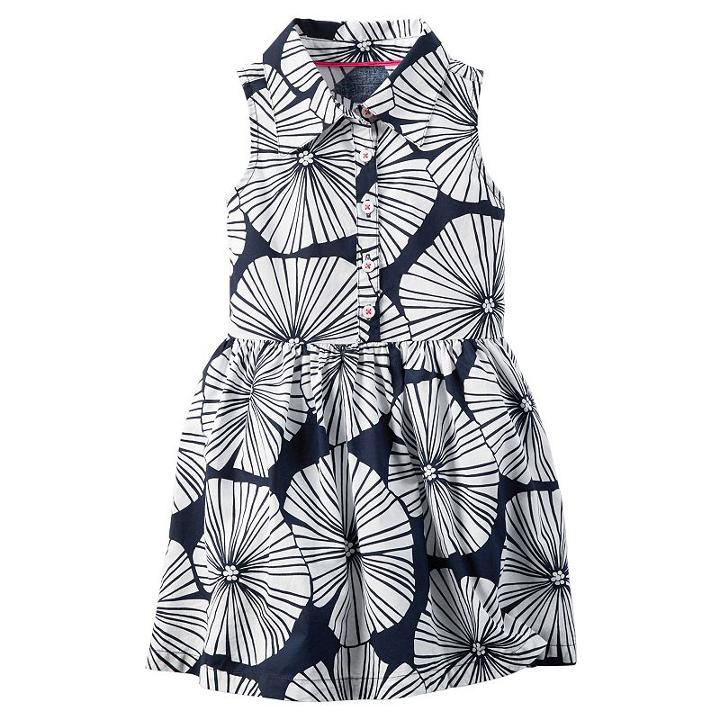 Girls 4-8 Carter's Collared Flower Printed Dress, Girl's, Size: 4, Blue