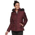 Women's Weathercast Hooded Puffer Jacket, Size: Medium, Red