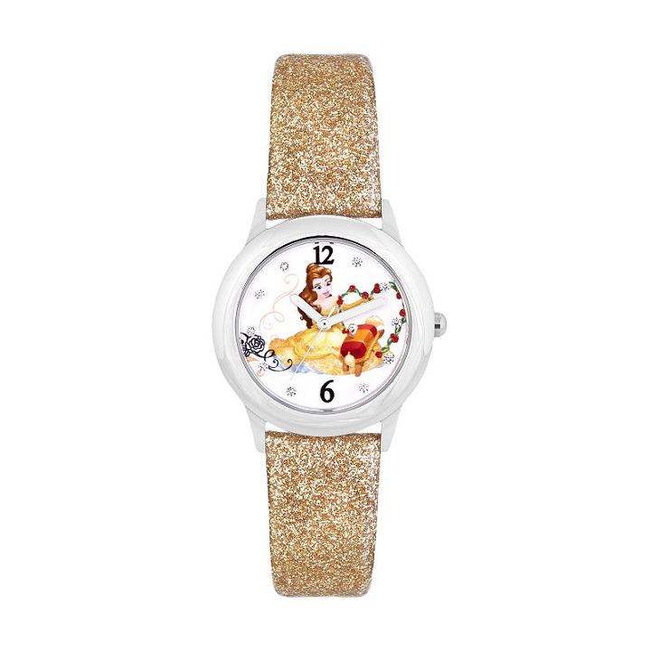 Disney's Beauty And The Beast Belle, Chip & Sultan Kids' Glittery Leather Watch, Girl's, Yellow
