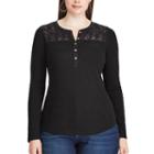Plus Size Chaps Lace Yoke Henley Shirt, Women's, Size: 1xl, Black