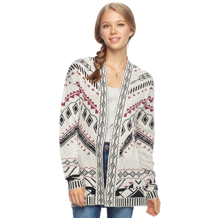 Juniors' Pink Republic Geometric Long Sleeve Cardigan, Teens, Size: Xl, Lt Beige