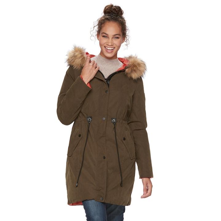 Women's Apt. 9&reg; Hooded Faux-fur Trim Anorak, Size: Xl, Green Oth