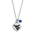 Fiora Sterling Silver West Virginia Mountaineers Heart Pendant Necklace, Women's, Size: 18, Blue