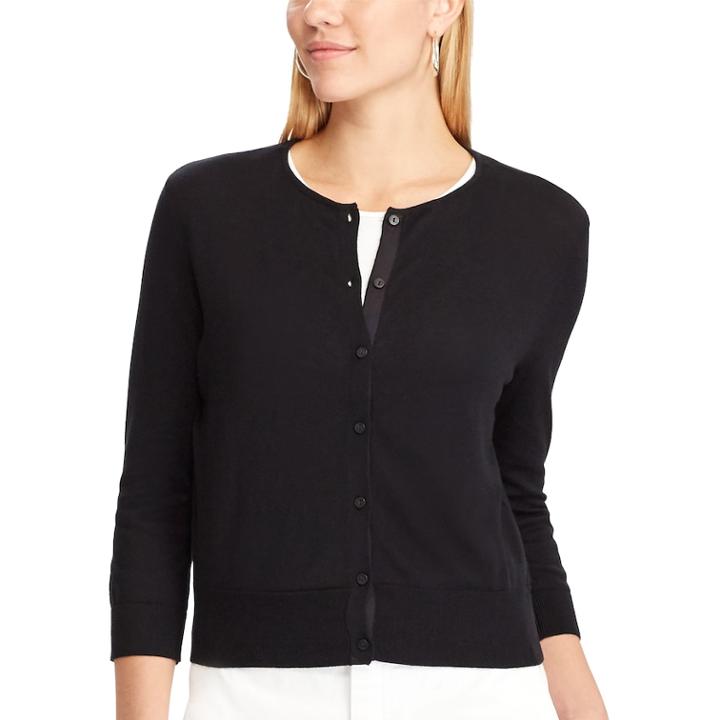 Petite Chaps Button-front Cardigan, Women's, Size: M Petite, Black