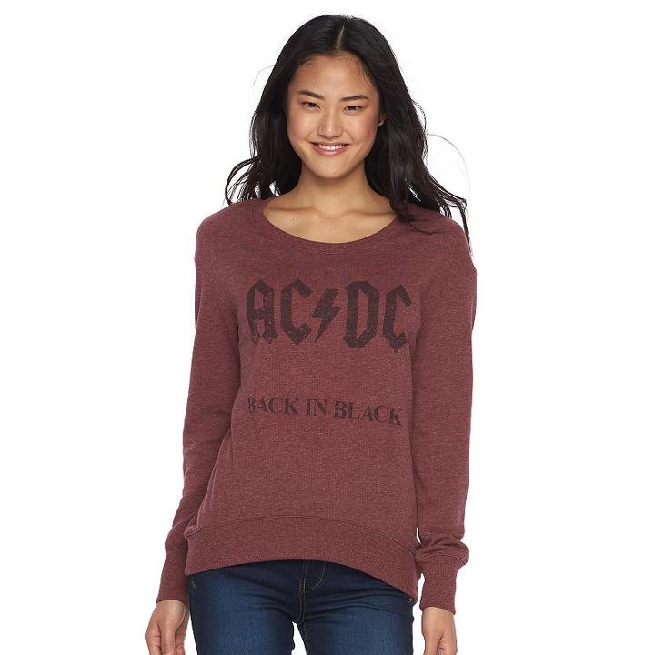 Juniors' Ac/dc Graphic Fleece Sweatshirt, Girl's, Size: Medium, Dark Red