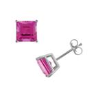 10k White Gold Lab-created Pink Sapphire Square Stud Earrings, Women's