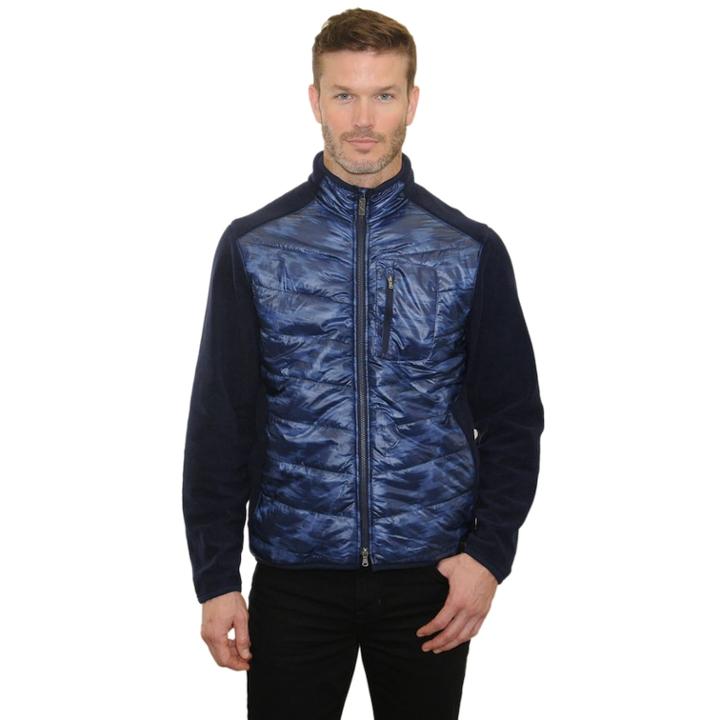 Men's Mountain And Isles Camo Mixed Media Hybrid Fleece Jacket, Size: Large, Blue (navy)
