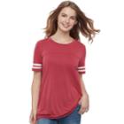 Juniors' Pink Republic Striped-sleeve Tee, Teens, Size: Small, Red