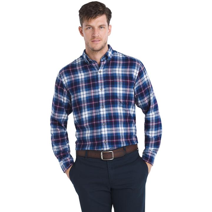 Men's Izod Regular-fit Plaid Flannel Easy-care Button-down Shirt, Size: Large, Dark Blue