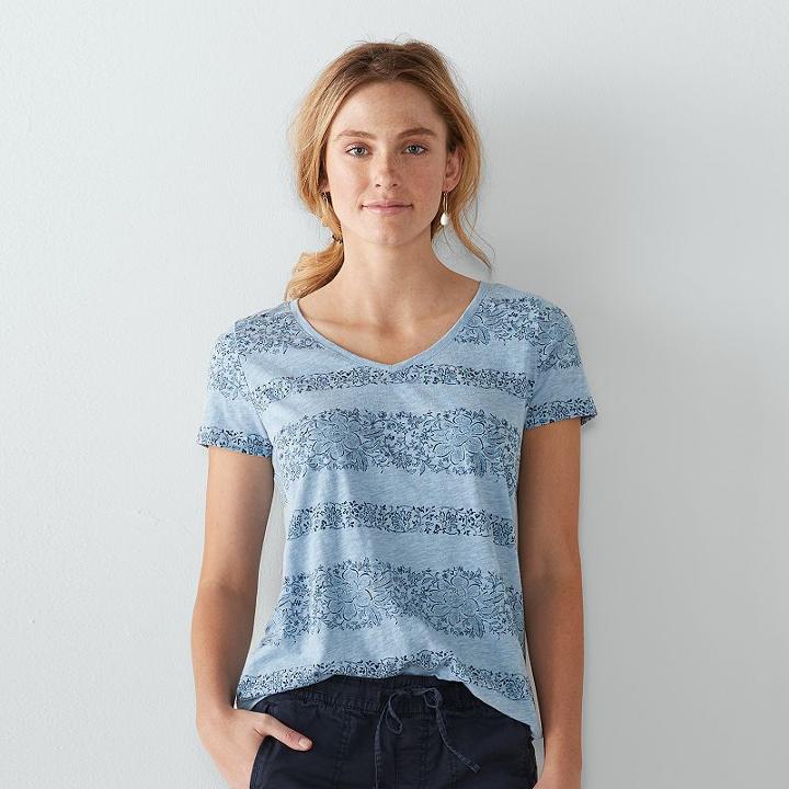 Women's Sonoma Goods For Life&trade; Slubbed V-neck Tee, Size: Large, Light Blue