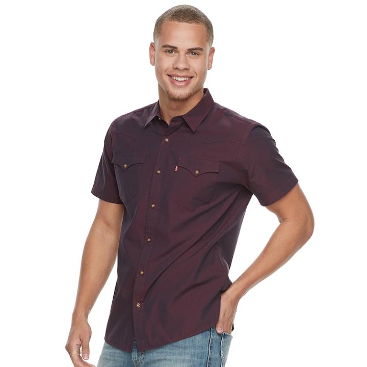 Men's Levi's&reg; Solid Button-down Shirt, Size: Xxl, Red Overfl
