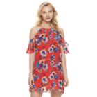 Juniors' Lily Rose Floral Cold-shoulder Halter Dress, Teens, Size: Large, Brt Orange