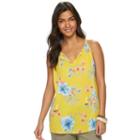 Women's Chaps Printed Crinkle Tank, Size: Large, Yellow Oth