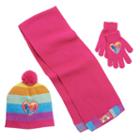 Girls 4-16 Dreamworks Trolls Poppy & Branch Metallic Striped Pom-pom Hat, Gloves & Scarf Set, Girl's, Pink