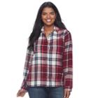 Juniors' Plus Size So&reg; Pocket Plaid Flannel Shirt, Teens, Size: 1xl, Red