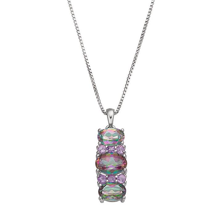 Sterling Silver Mystic Topaz & Amethyst 3-stone Pendant Necklace, Women's, Size: 18, Multicolor