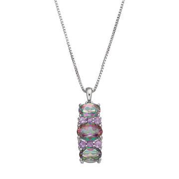 Sterling Silver Mystic Topaz & Amethyst 3-stone Pendant Necklace, Women's, Size: 18, Multicolor