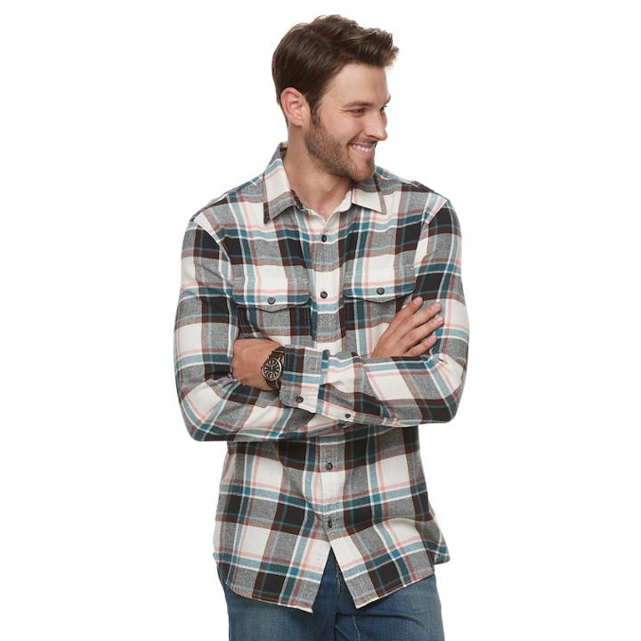 Men's Sonoma Goods For Life&trade; Modern-fit Plaid Flannel Button-down Shirt, Size: Large, Light Grey