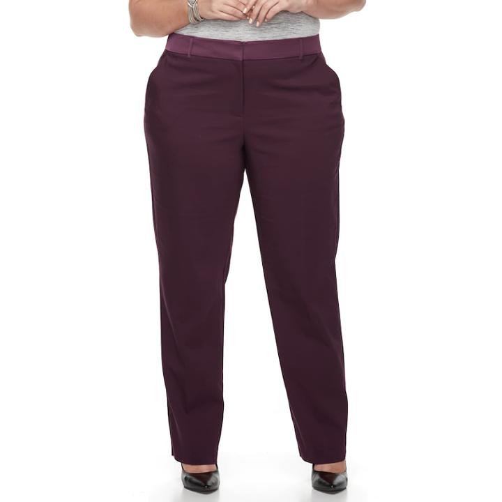 Plus Size Apt. 9&reg; Torie Satin Waist Straight-leg Pants, Women's, Size: 16 W, Purple