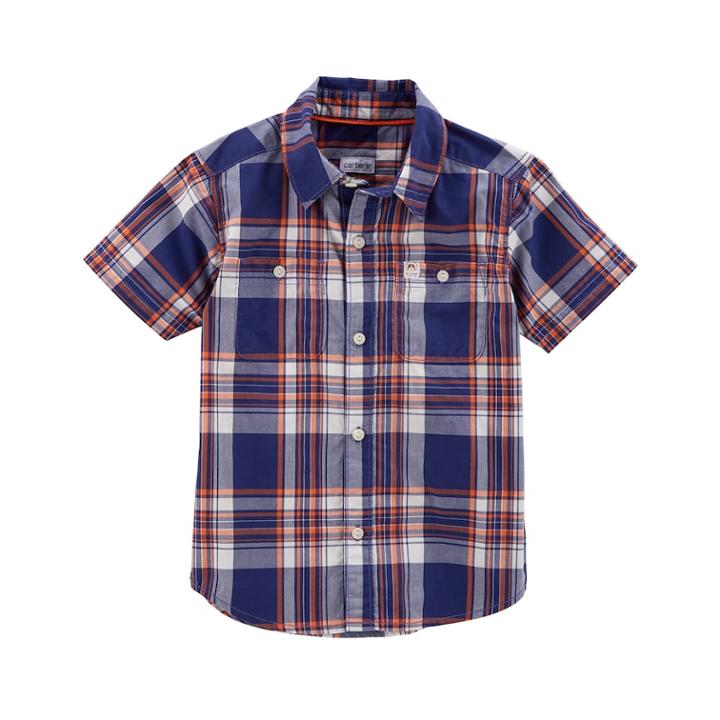 Boys 4-8 Carter's Woven Plaid Button-down Shirt, Size: 4/5, Navy Red