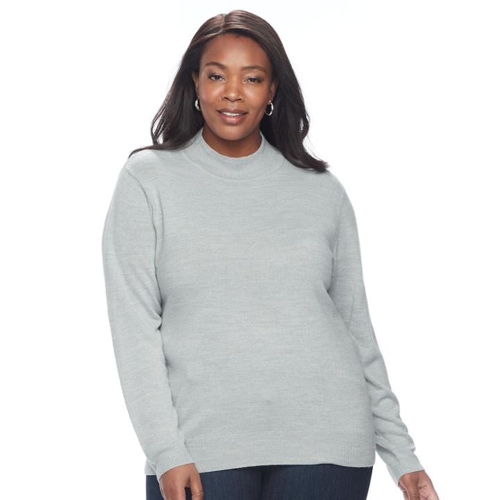 Plus Size Napa Valley Mockneck Sweater, Women's, Size: 3xl, Light Grey