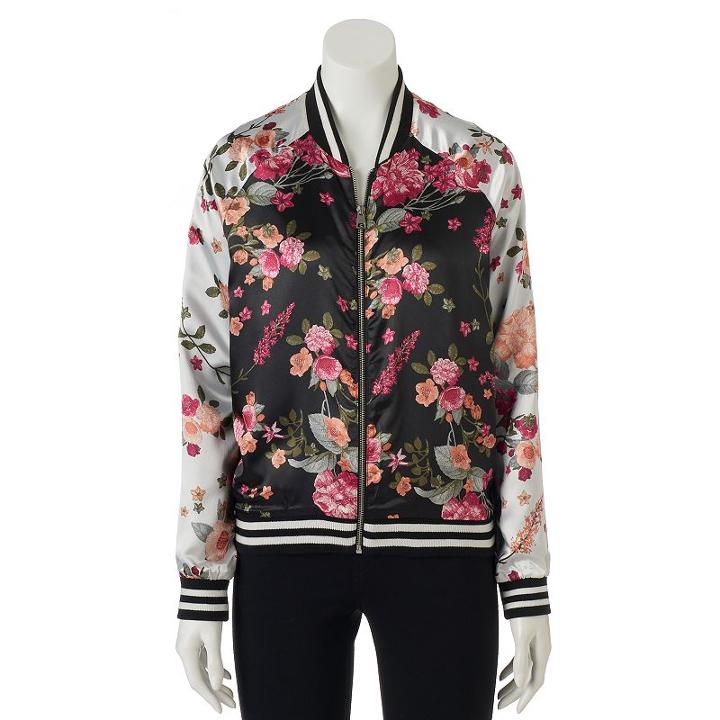 Juniors' Love, Fire Floral Bomber Jacket, Girl's, Size: Xs, Ovrfl Oth