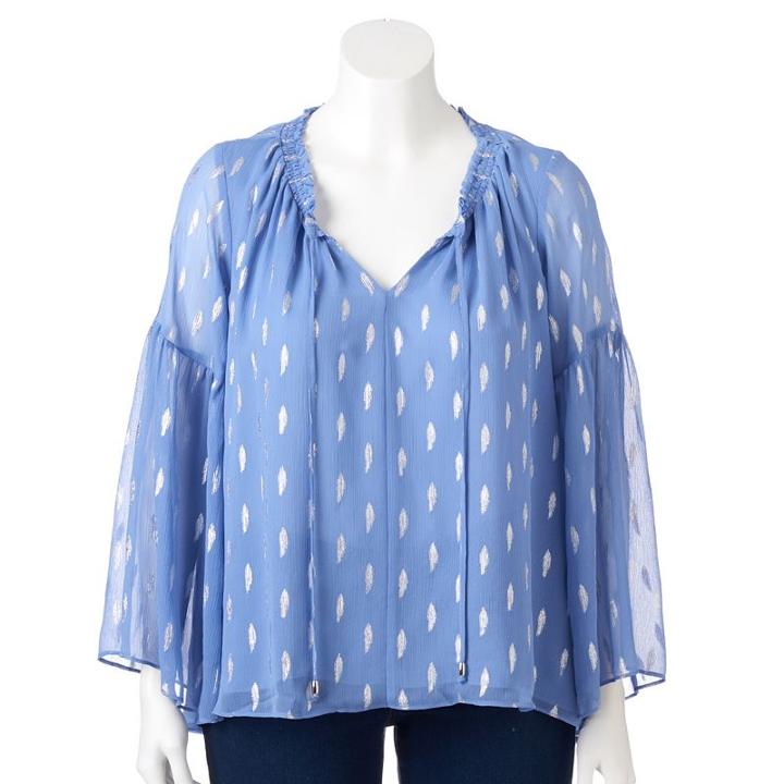 Plus Size Jennifer Lopez Print Chiffon Top, Women's, Size: 1xl, Blue (navy)