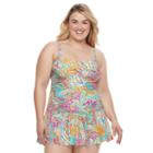 Plus Size Chaps Tummy Slimmer Paisley Bandeau Swimdress, Women's, Size: 18 W, Ovrfl Oth
