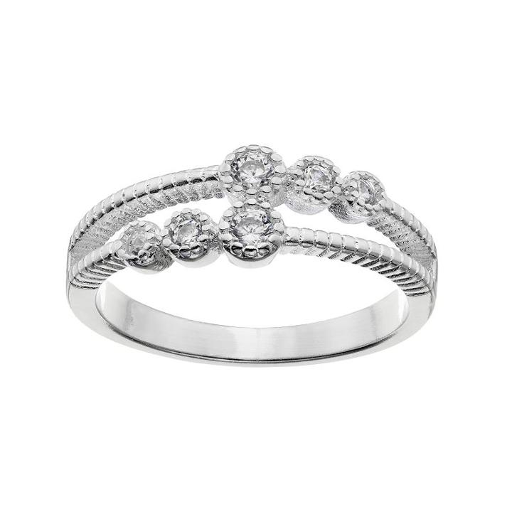 Lc Lauren Conrad Simulated Crystal Textured Two Row Ring, Women's, Size: 7, Silver