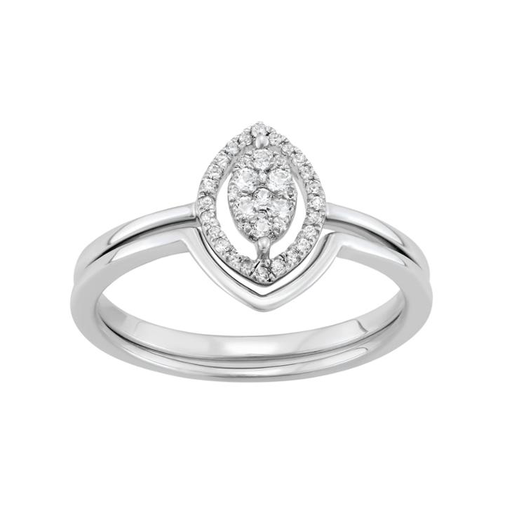 Sterling Silver 1/6 Carat T.w. Diamond Cluster Marquise Engagement Ring Set, Women's, Size: 7, White