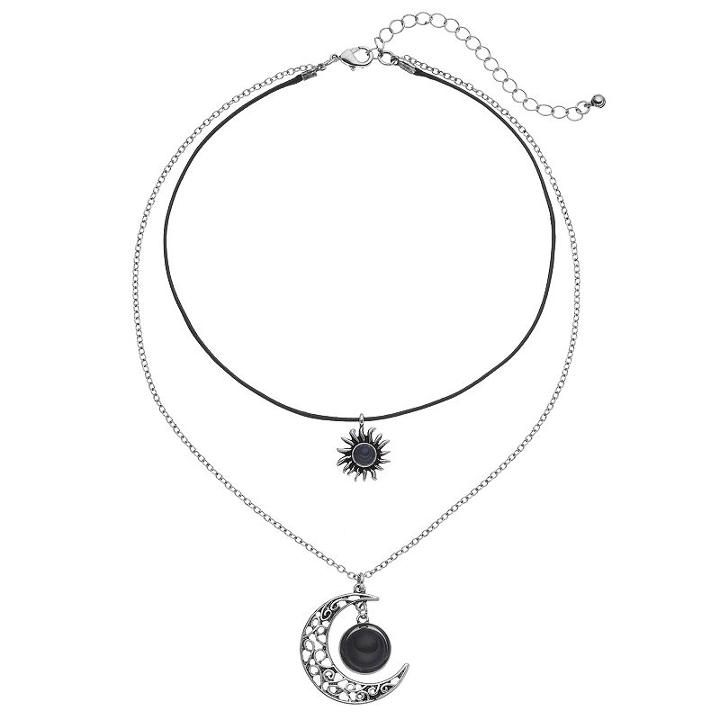 Mudd&reg; Sun & Moon Pendant Layered Choker Necklace, Teens, Multicolor
