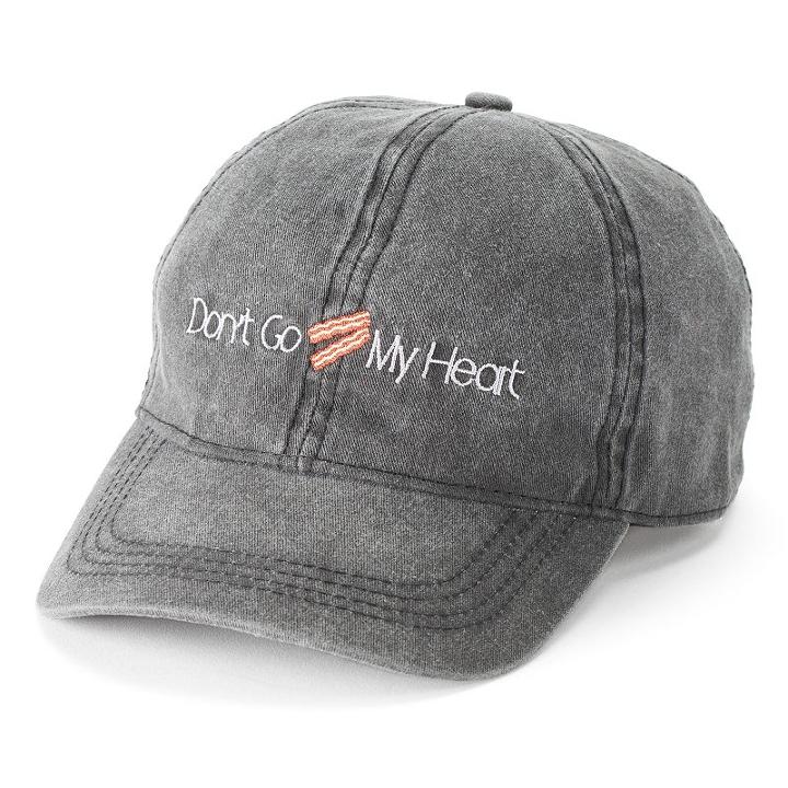 Women's So&reg; Embroidered Don't Go Bacon My Heart Baseball Cap, Black