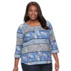 Plus Size Croft & Barrow&reg; Striped Ribbed Top, Women's, Size: 1xl, Blue (navy)