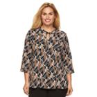 Plus Size Dana Buchman Tie-front Mixed-media Top, Women's, Size: 1xl, Med Brown